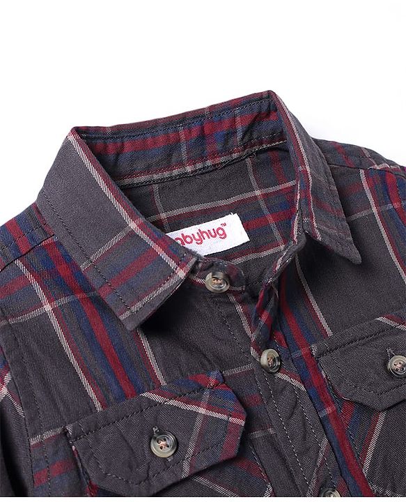 Babyhug Cotton Woven Full Sleeves Check Shirt - Grey