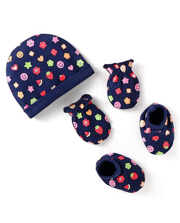 Babyhug 100% Cotton Knit Cap Floral Printed with Bow Applique- Pink