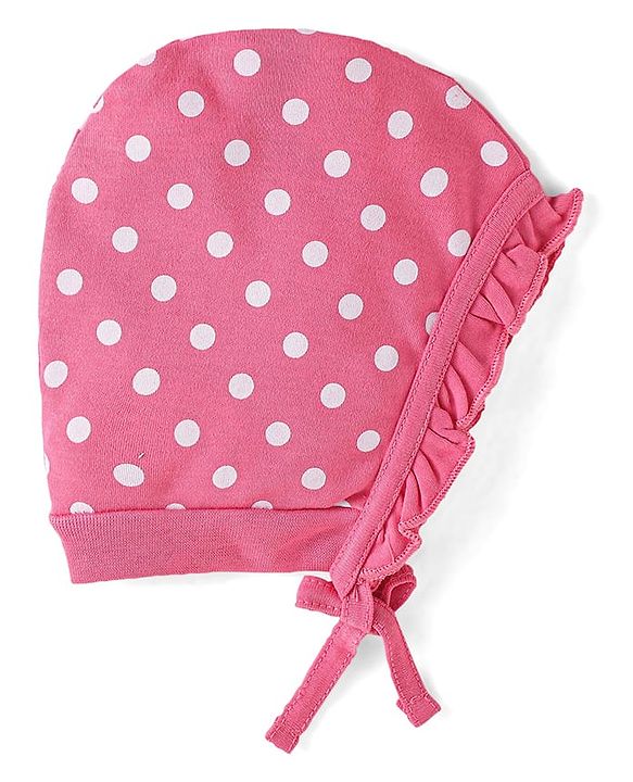 Babyhug 100% Cotton Knit Tie Knot Bonnet Cap Floral & Polka Dot Print Pack of 2 - Pink & Blue