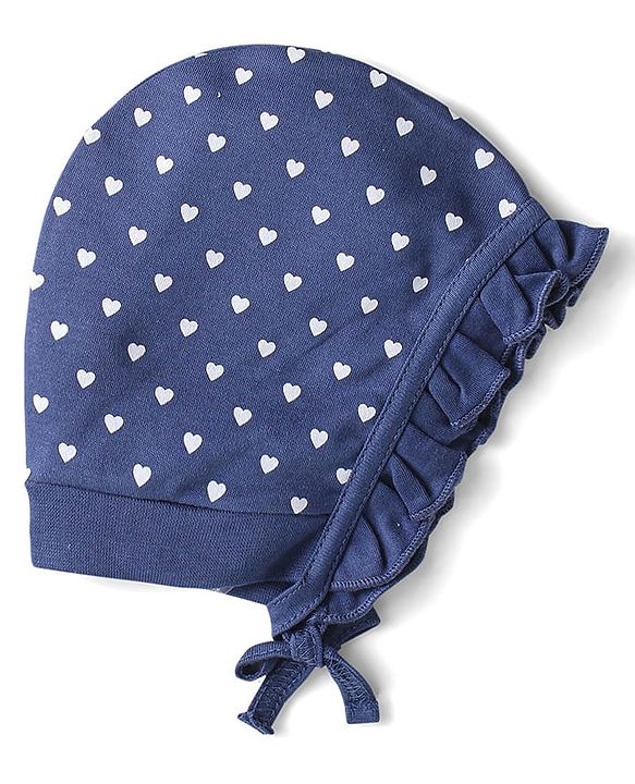 Babyhug 100% Cotton Knit Tie Knot Bonnet Cap Floral & Polka Dot Print Pack of 2 - Red & Blue