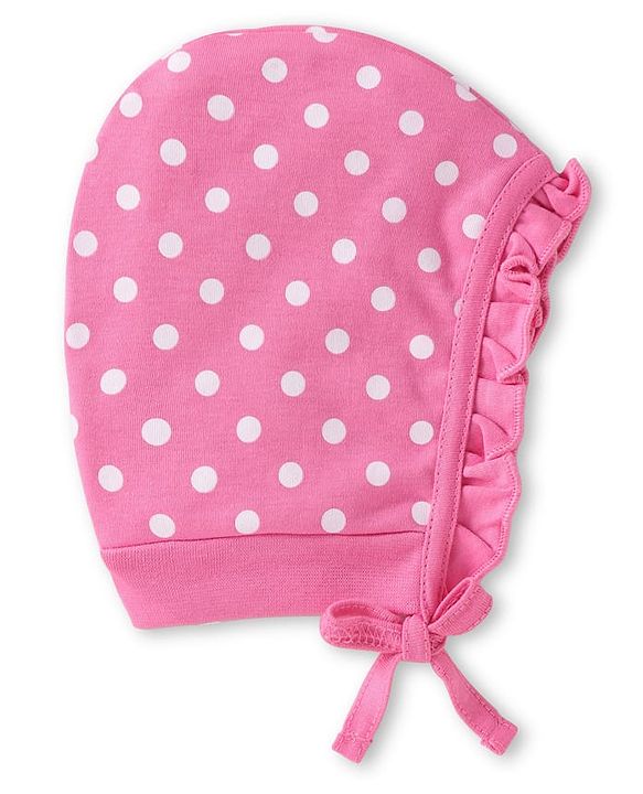 Babyhug Interlock Knit Bonnet Bonnet Caps with Floral Print & Polka Dots Pack of 2 - Pink & Navy Blue