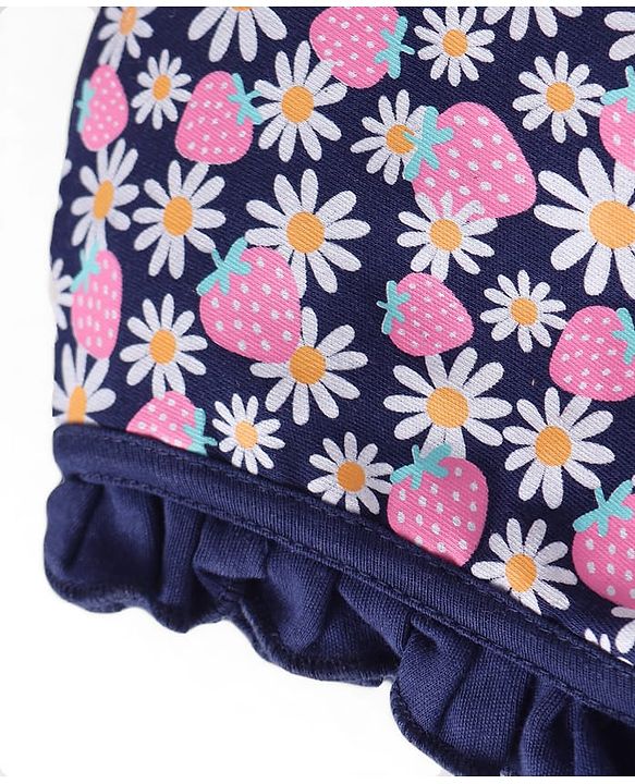 Babyhug Interlock Knit Bonnet Bonnet Caps with Floral Print & Polka Dots Pack of 2 - Pink & Navy Blue