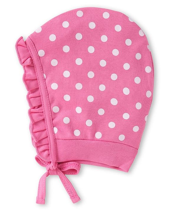 Babyhug Interlock Knit Bonnet Bonnet Caps with Floral Print & Polka Dots Pack of 2 - Pink & Navy Blue
