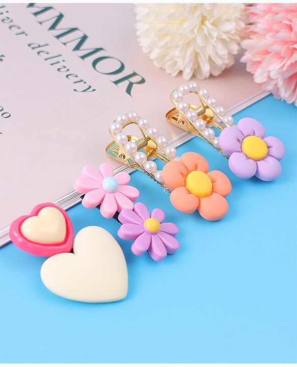 Babyhug Hair Pins & Clips  Free Size with Floral Applique Pack of 4 - Lilac