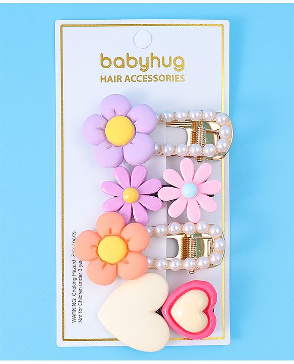 Babyhug Hair Pins & Clips  Free Size with Floral Applique Pack of 4 - Lilac