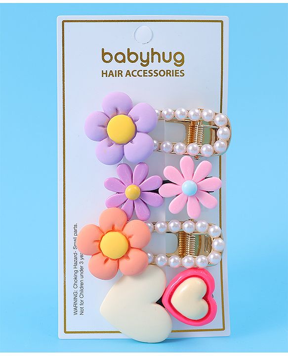 Babyhug Hair Pins & Clips  Free Size with Floral Applique Pack of 4 - Lilac