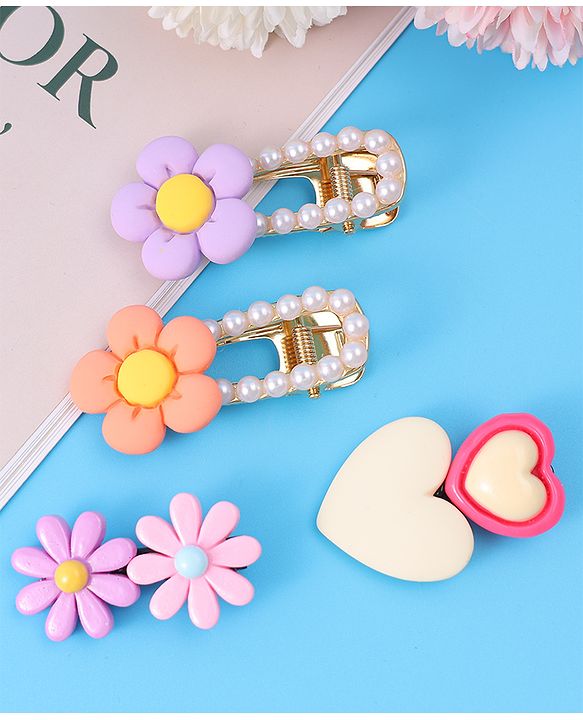 Babyhug Hair Pins & Clips  Free Size with Floral Applique Pack of 4 - Lilac