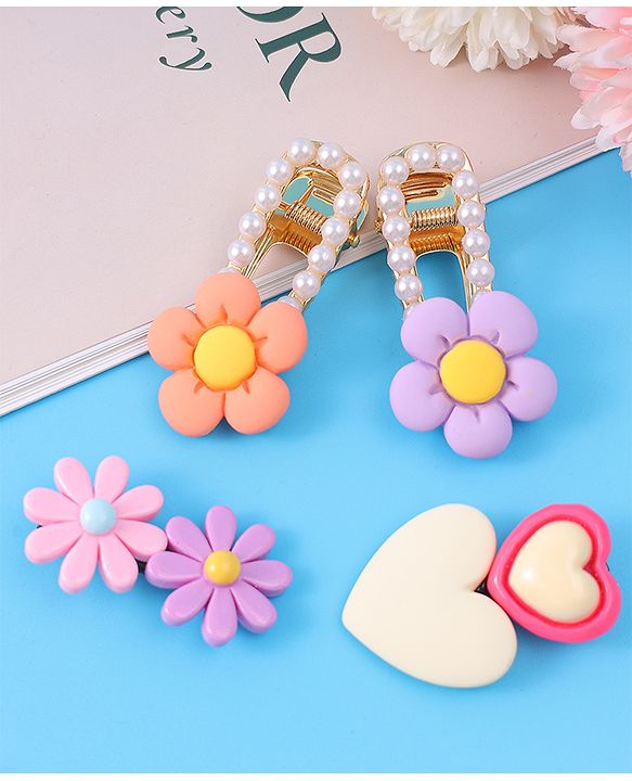Babyhug Hair Pins & Clips  Free Size with Floral Applique Pack of 4 - Lilac