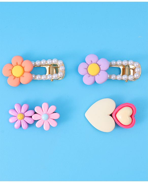 Babyhug Hair Pins & Clips  Free Size with Floral Applique Pack of 4 - Lilac