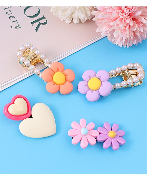 Babyhug Hair Pins & Clips  Free Size with Floral Applique Pack of 4 - Lilac