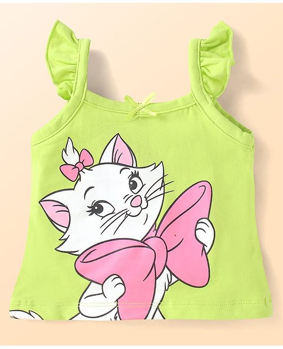 Babyhug Disney Interlock Knit Frill Sleeves Slips With Marie Graphics Pack Of 3 - White Pink