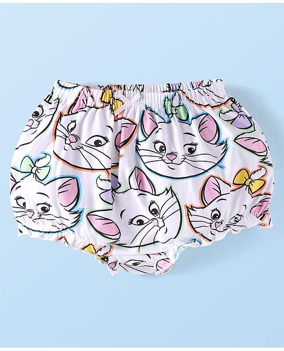 Babyhug Disney Cotton Knit Bloomers with Aristocats Marie Graphics Pack of 3 - Pink White & Light Green