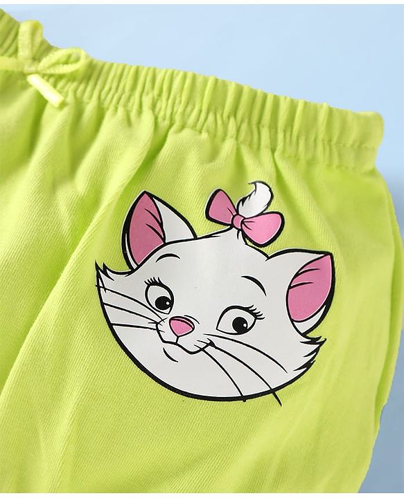 Babyhug Disney Cotton Knit Bloomers with Aristocats Marie Graphics Pack of 3 - Pink White & Light Green