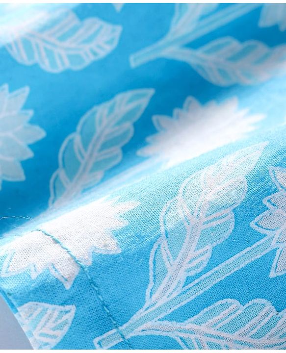 Babyhug Woven Three Fourth Sleeves Cambric Floral Printed Kurti Palazzo & Dupatta Set - Light Blue