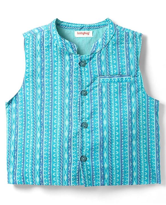 Babyhug Full Sleeves Dhoti Kurta With Floral Print & Jacket Set - Blue