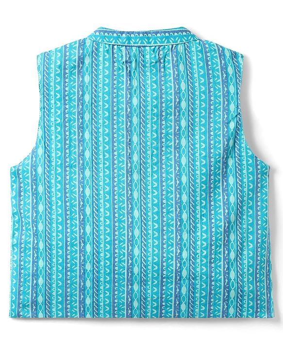 Babyhug Full Sleeves Dhoti Kurta With Floral Print & Jacket Set - Blue