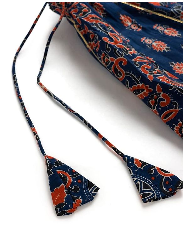 Babyhug Cambric Woven Half Sleeves Choli Lehenga with Dupatta & Floral Print - Navy Blue