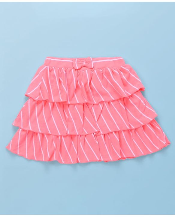 Babyhug Single Jersey Knit Frill Sleeves Top with Skirt & Butterfly Patch - White & Neon Orange