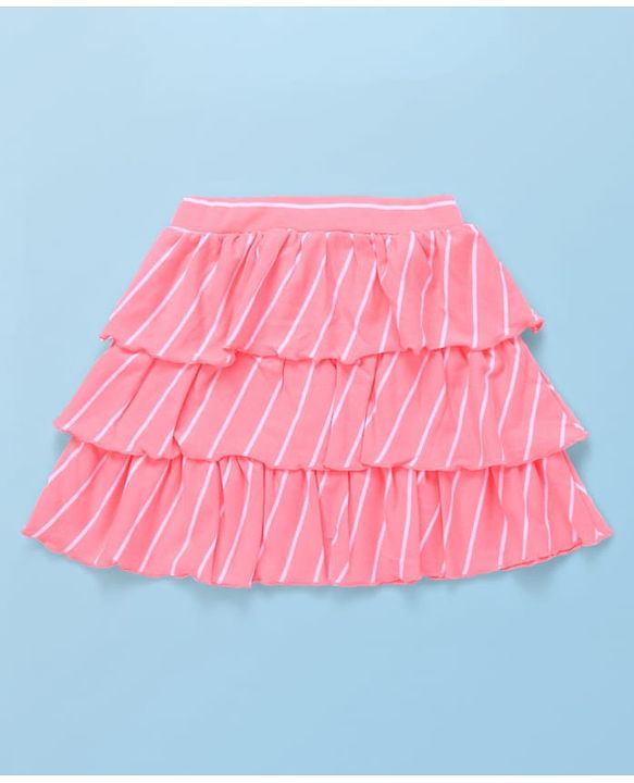 Babyhug Single Jersey Knit Frill Sleeves Top with Skirt & Butterfly Patch - White & Neon Orange