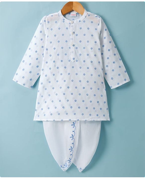 Babyhug Cotton Full Sleeves Embroidered Dhoti Kurta Set - White