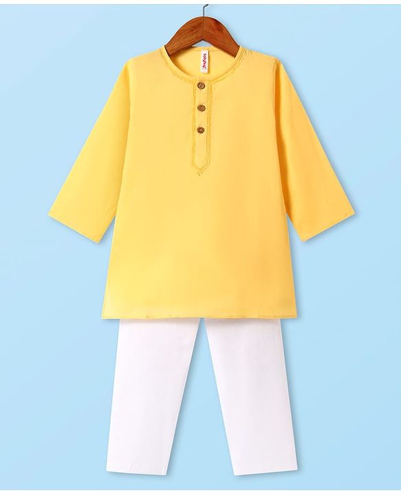 Babyhug Cotton Woven Cambric Embroidered Full Sleeves Kurta Pyjama Set - Yellow