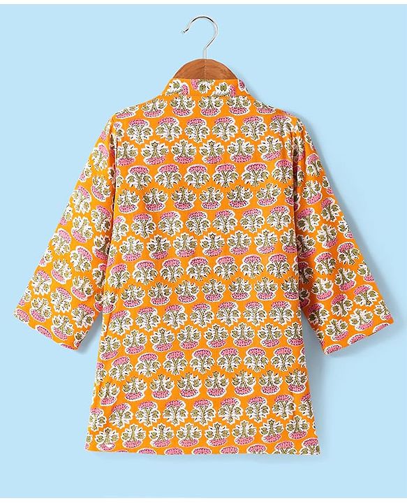 Babyhug Cotton Woven Full Sleeves Floral Printed Kurta Dhorti Set - Orange & White