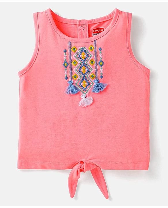 Babyhug Single Jersey Knit Sleeveless Embroidered Top & Shorts Set - Pink & Blue