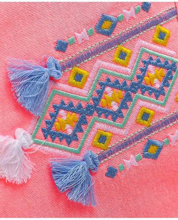 Babyhug Single Jersey Knit Sleeveless Embroidered Top & Shorts Set - Pink & Blue
