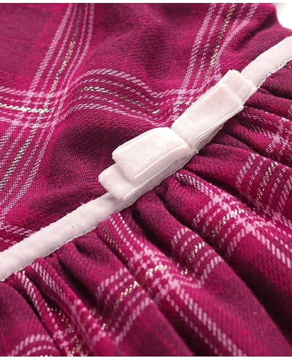 Babyhug Cotton Woven Full Sleeves Checks Frock With Peter Pan Collar & Stockings - Maroon