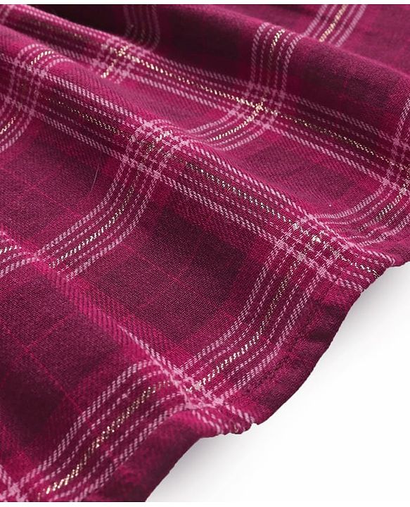 Babyhug Cotton Woven Full Sleeves Checks Frock With Peter Pan Collar & Stockings - Maroon