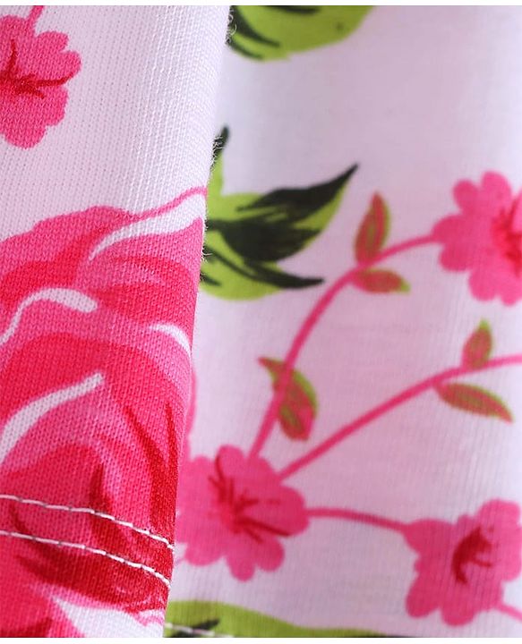 Pine Kids Cotton Knit Sleeveless A-Line Frock with Floral Print - Dark Pink