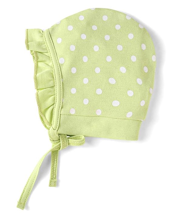 Babyhug 100% Cotton Knit Tie Knot Bonnet Cap Floral & Polka Dot Print Pack of 2 - Pink & Light Green