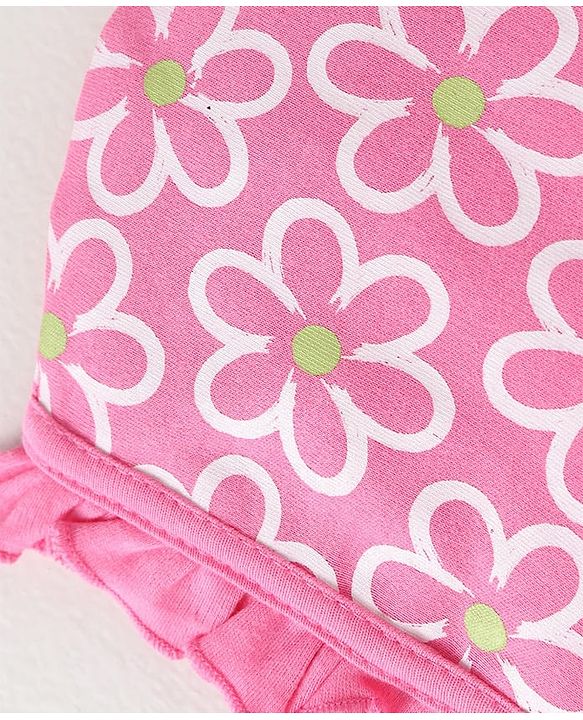Babyhug 100% Cotton Knit Tie Knot Bonnet Cap Floral & Polka Dot Print Pack of 2 - Pink & Light Green