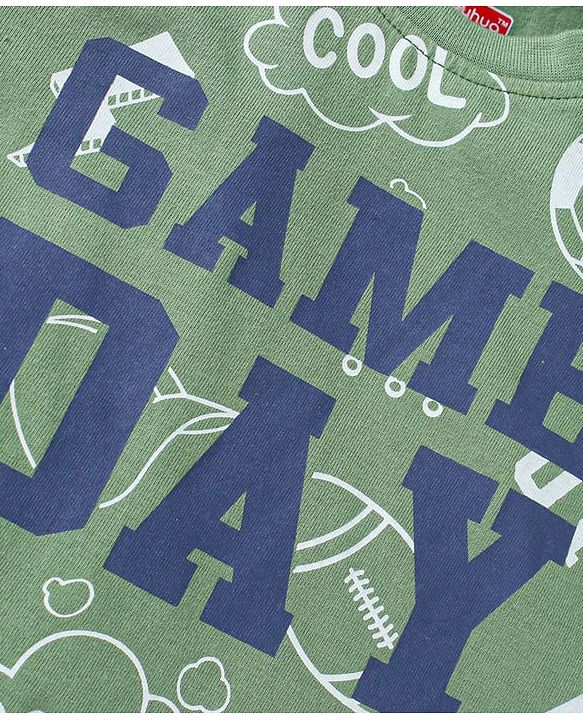 Babyhug 100% Cotton Single Jersey Knit Full Sleeves Night Suit With Game Day Text Print - Green