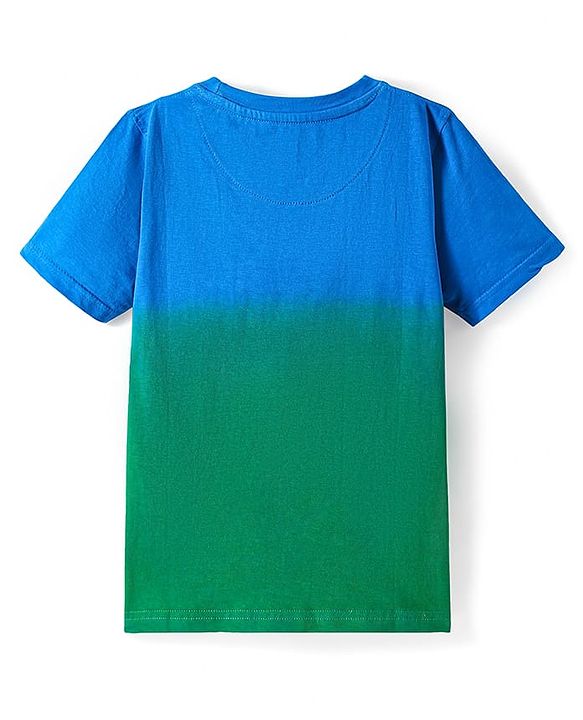 Pine Kids Cotton Knit Half Sleeves T-Shirt with Text Print - Blue & Green