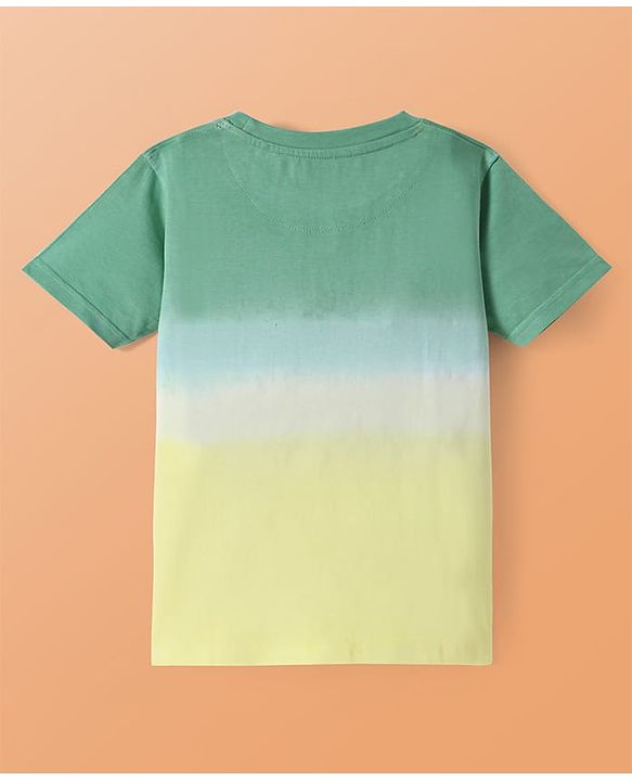Pine Kids Cotton Knit Half Sleeves T-Shirt with Text Print - Green & Yellow