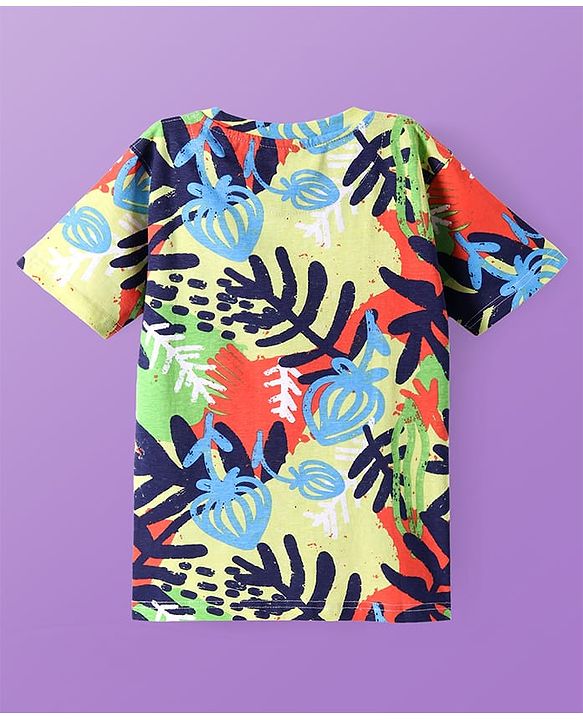 Pine Kids Cotton Knit Half Sleeves Tropical Printed T-Shirt - White