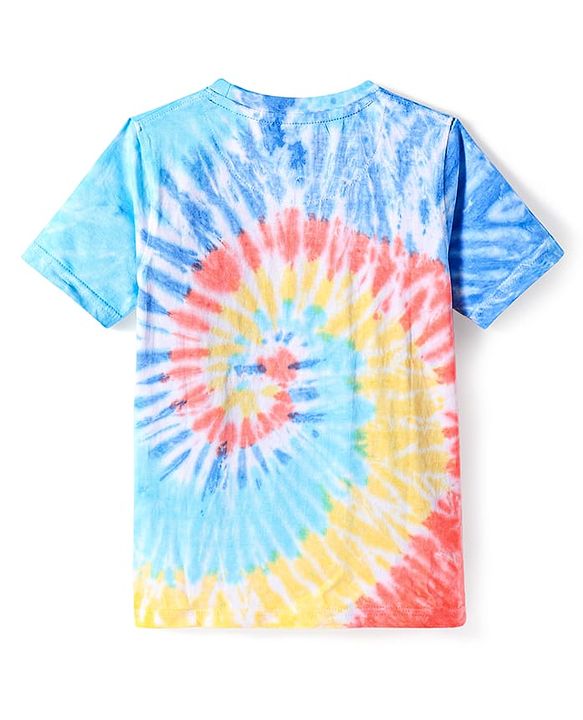 Pine Kids Cotton Knit Half Sleeves Tie & Dye T-Shirt with Text Print - White