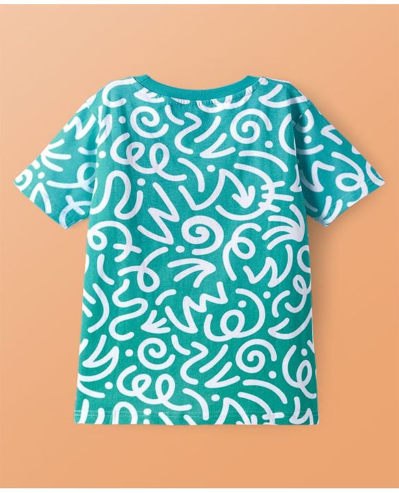 Pine Kids Cotton Knit Half Sleeves T-Shirt with Abstract Print - White