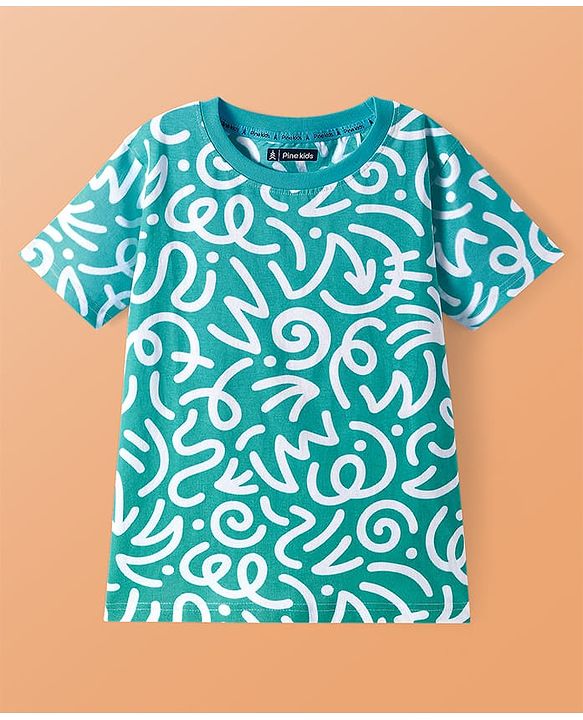 Pine Kids Cotton Knit Half Sleeves T-Shirt with Abstract Print - White