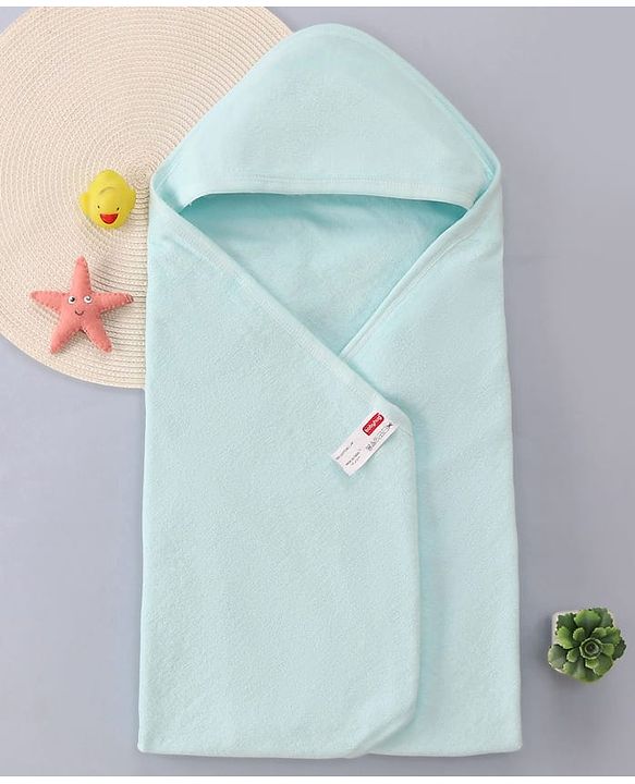 Babyhug Terry Knit Solid Hooded Towel Wrapper L 76 x B 76 cm - Light Blue