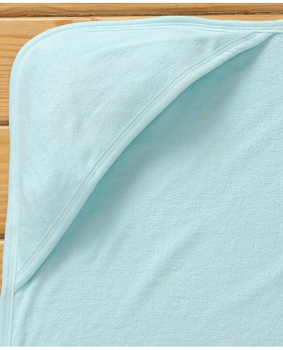 Babyhug Terry Knit Solid Hooded Towel Wrapper L 76 x B 76 cm - Light Blue