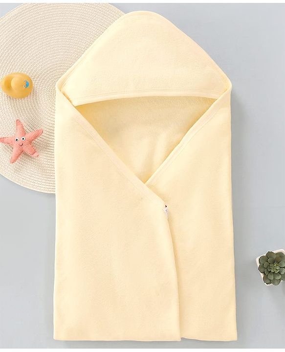 Babyhug Cotton Knit Solid Hooded Wrapper L 76 x B 76 cm - Cream