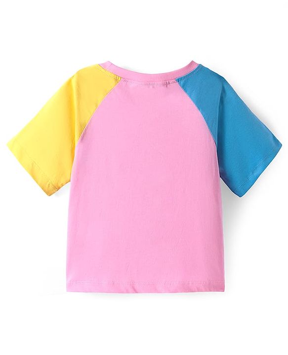 Pine Kids Cotton Knit Half Raglan Sleeves T-Shirt With Paris Print - Pink