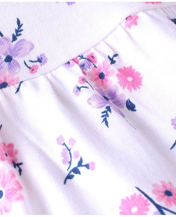 Babyhug Single Jersey Knit Cap Sleeves Floral Printed Top & Shorts Set - White & Purple