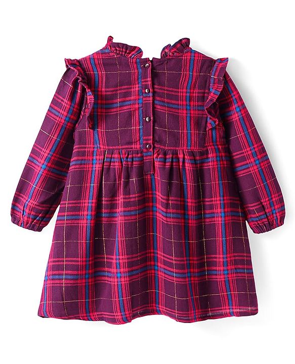 Babyhug Cotton Woven Full Sleeves Checkered Frock with Leggings - Red