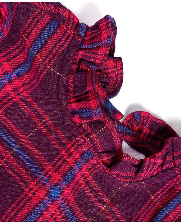 Babyhug Cotton Woven Full Sleeves Checkered Frock with Leggings - Red