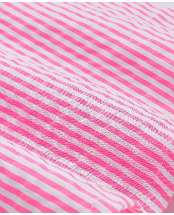 Babyhg Cotton Woven Full Sleeves Striped Frock With Peter Pan Collar & Bloomer - Pink