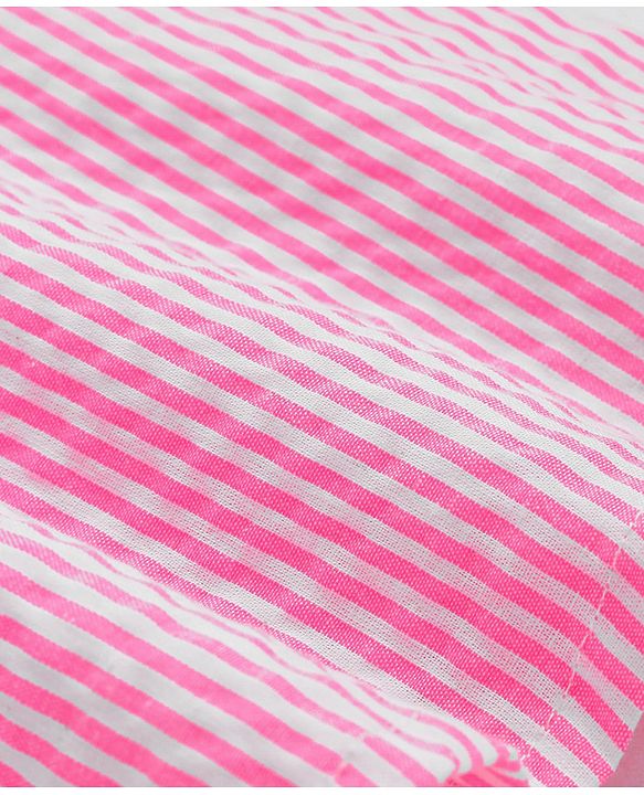 Babyhg Cotton Woven Full Sleeves Striped Frock With Peter Pan Collar & Bloomer - Pink