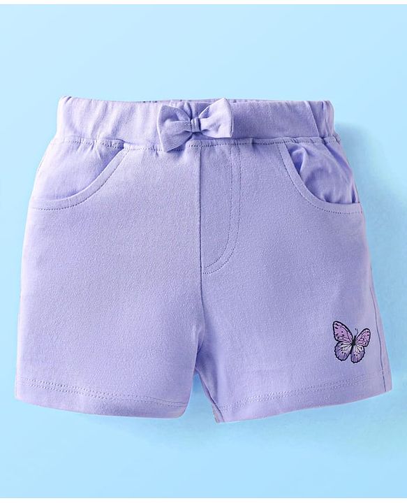 Babyhug Single Jersey Knit Sleeveless Top & Shorts Set with Butterfly & Floral Print - White & Purple